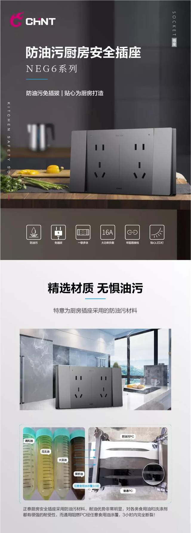 888集團防油污免插拔廚房安全插座