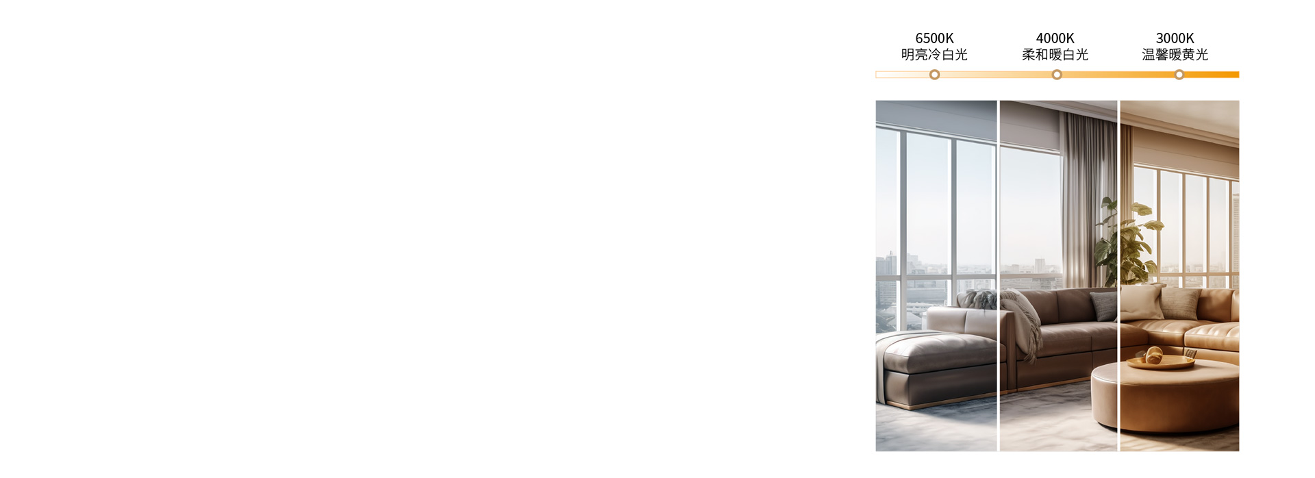 三色調(diào)光，營造多種照明氛圍 三色分段，...